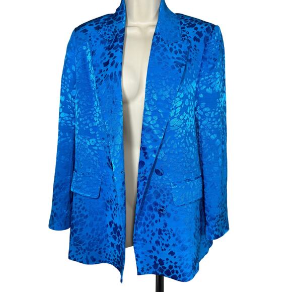 🧿 ZARA Blue Leopard Jacquard Blazer – XS (Oversized, NWT!) - Picture 3 of 10